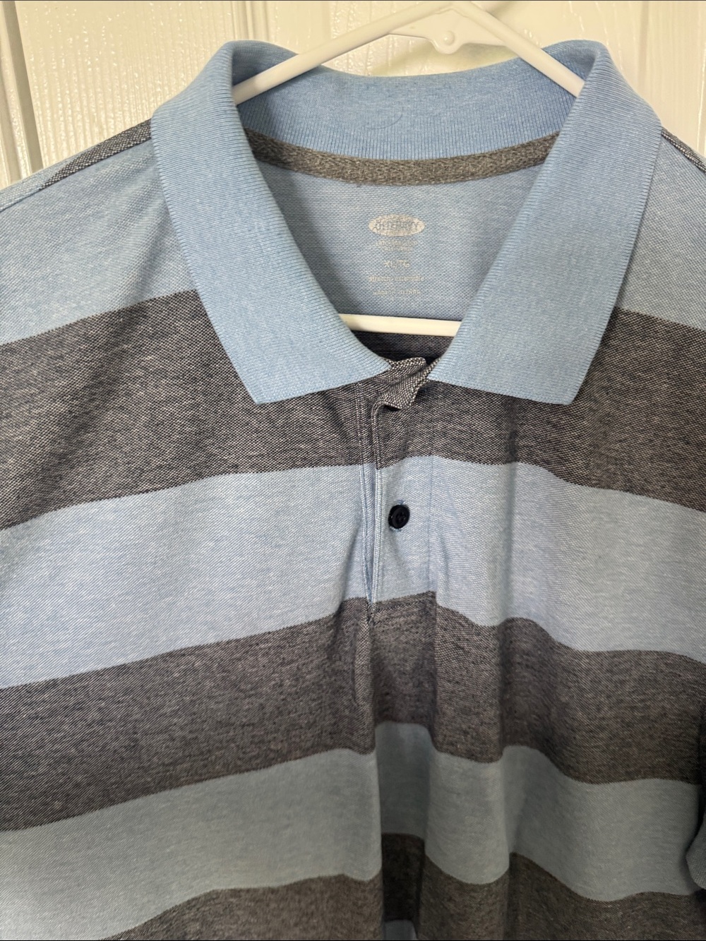 Old Navy Light Blue and Gray Striped Polo Shirt
